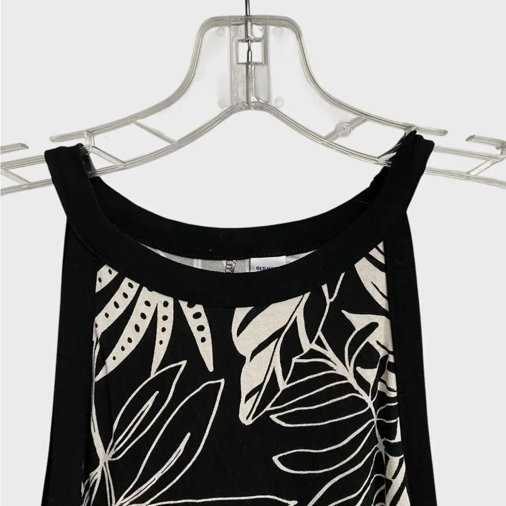 Old Navy Sleeveless Jersey-Knit Swing Dress Women's Size S Tropical Leaf Beach
